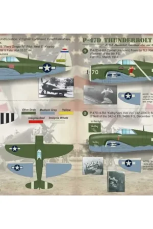Gereduceerde Prijs Sticker Republic P-47D Razorback Aces1. P-47D-4-RA (Serial Unknown) flown by 1Lt. Ralph Wandrey of the 9th FS, 49th FG, March 19