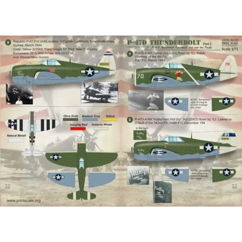 Gereduceerde Prijs Sticker Republic P-47D Razorback Aces1. P-47D-4-RA (Serial Unknown) flown by 1Lt. Ralph Wandrey of the 9th FS, 49th FG, March 19