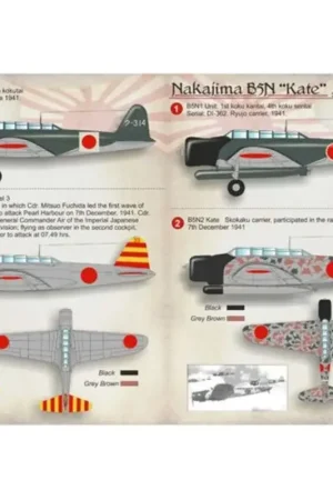 Speciale Aanbieding Sticker Nakajima B5N Kate 1. B5N1 Unit: 1st koku kantai, 4th koku sentai Serial: DI-362. Ryujo carrier, 1941.2. B5N2 Kate Skokak