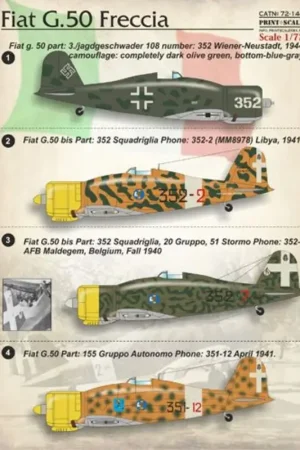 Sticker Fiat G.50 Freccia / 72-144 /1. Fiat g. 50 part: 3./jagdgeschwader 108 number: 352 Wiener-Neustadt, 1944.2. Fiat G.50 bis Actieprijs