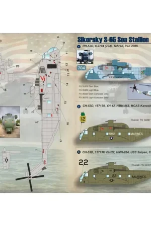 Alleen Vandaag Sticker Sikorskky S-65 Sea Stallion Part 2 / 72-135 /1. RH-53D, 9-2704 (704), Tehran, Iran 2009.2. Sikorsky CH-53D, 157139, YH-1