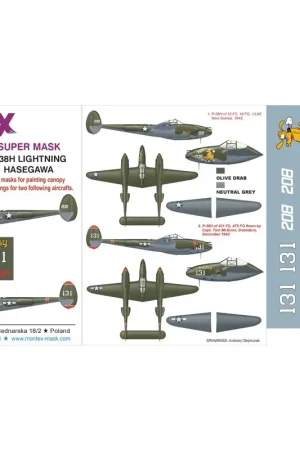 Lockheed P-38H Lightning (designed to be used with Hasegawa kits) 2 canopy masks (outside and inside canopy masks) + 1 insignia Fabrieksprijs