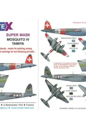 de Havilland MOSQUITO Mk.IV 2 canopy masks (outside and inside canopy masks) + 1 insignia masks + decals (designed to be used wi Beperkte Voorraad