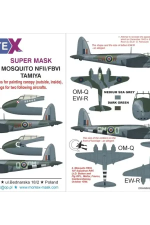 de Havilland Mosquito FB Mk.VI (designed to be used with Tamiya kits) 2 canopy masks (outside and inside canopy masks) + 3 insi Direct Beschikbaar