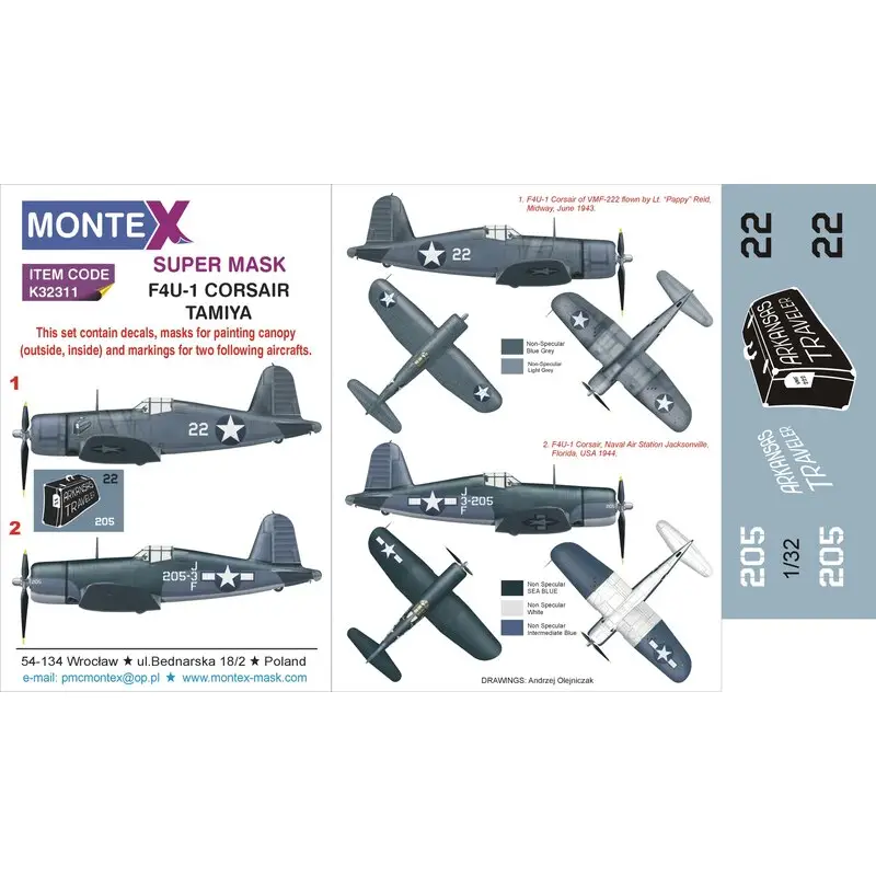 Speciale Aanbieding Vought F4U-1 Corsair (designed to be used with Tamiya kits) 2 canopy masks (outside and inside canopy masks) + 3 insignia masks