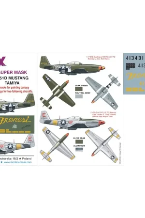 North-American P-51D MUSTANG (designed to be used with Tamiya kits) 2 canopy masks (outside and inside canopy masks) + 2 insig Betrouwbaar