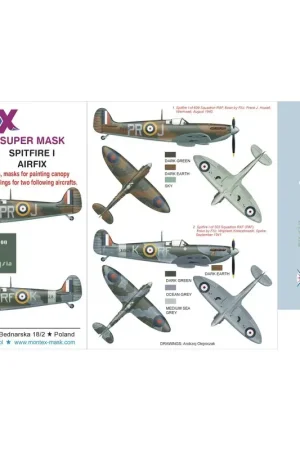 Bestseller Supermarine Spitfire Mk.I (designed to be used with Airfix kits) 2 canopy masks (outside and inside canopy masks) + 4 insigni