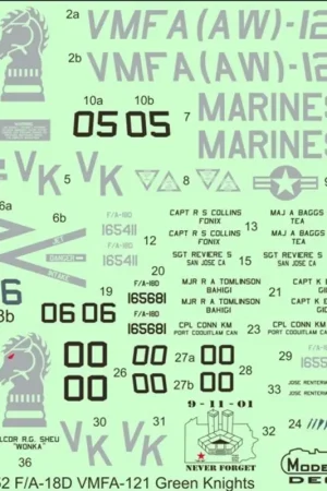 Sticker F/A-18D VMFA-121 Green Knights Decal Snelle Levering