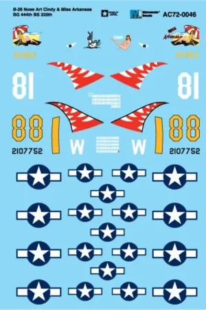 Direct Beschikbaar Sticker Martin B-26 Marauder Nose Art Cindy and B-26C Miss Arkansas BG 444th BS 320th [B-26B]