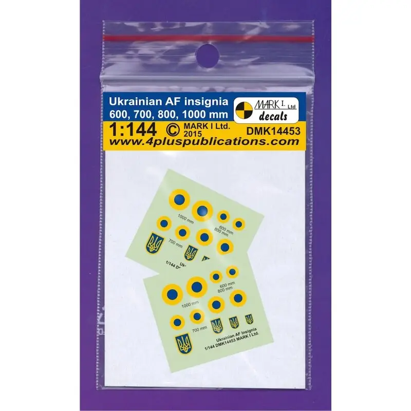Sticker Ukrainian AF insignia (size 600, 700, 800, 1000 mm), 2 sets scale diameter: 4.2 - 4.9 - 5.6 - 6.9 mm Must-Have