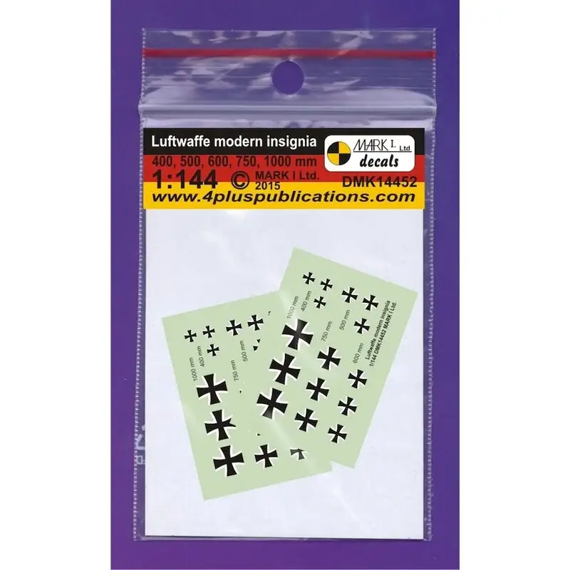 Sticker Luftwaffe insigna, modern (size 400, 500, 600, 750, 1000 mm), 2 sets scale size: 2.8 - 3.5 - 4.2 - 5.2 - 6.9 mm Voordeelprijs