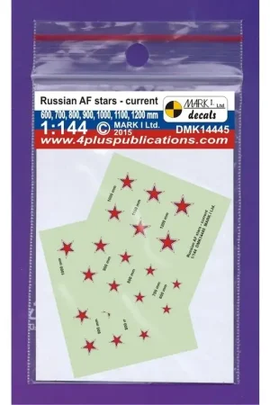 Sticker Russian AF stars, modern (size 600, 700, 800, 900, 1000, 1100, 1200 mm), 2 sets scale size: 4.2 - 4.7 - 5.6 - 6.3 - 6.9 Meest Verkocht