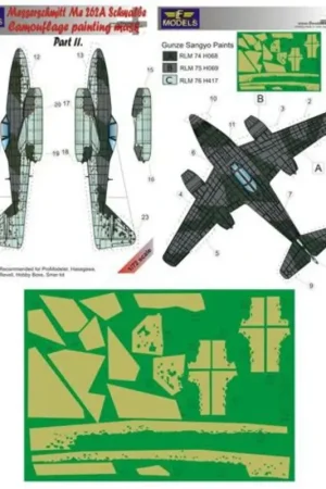 Nieuw Messerschmitt Me 262A Schwalbe part II camouflage pattern paint mask (designed to be used with Hasegawa, Hobby Boss, Smer and Re