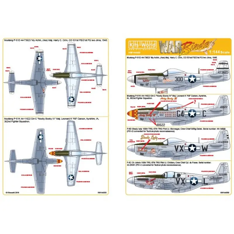 Nu Kopen Sticker North-American P-51D Mustang 44-73623 'My Achin, (Ass) Maj. Harry C. Crim, CO 531st FS/21st FG Iwo Jima, 1945.P-51K 44-1