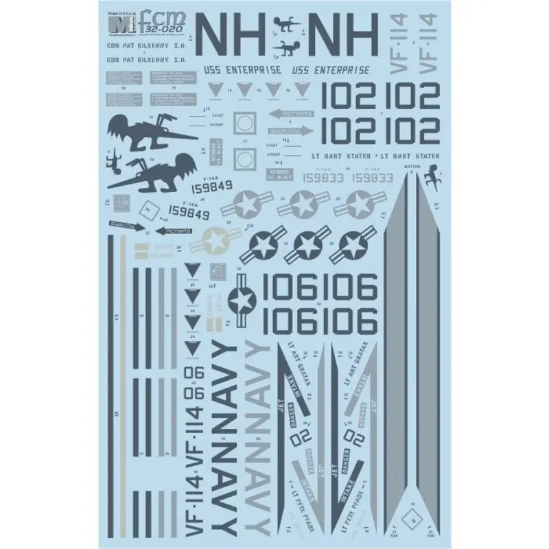 Sticker Grumman F-14A Tomcat VF-114 Aardvarks Decal Nieuw