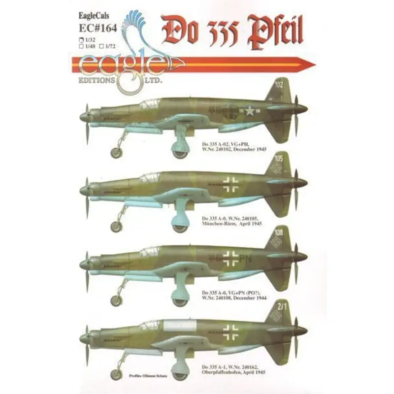 Must-Have Sticker Dornier Do 335Do 335A-02, VG+PH, W. Nr. 240102, December 1945Do 335A-0, W. Nr. 240105, München-Riem, April 1945Do 335A-0