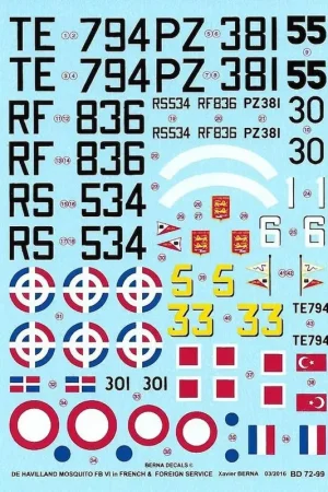 Sticker De Havilland Mosquito FB Mk VI in French & Foreign Service Decal Finale Uitverkoop