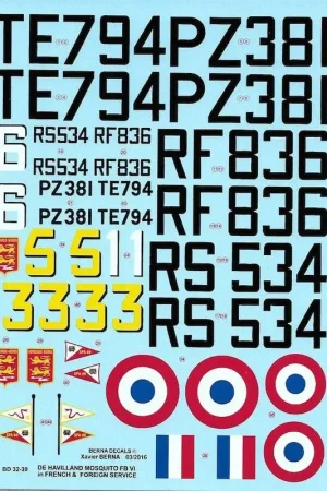 Sticker De Havilland Mosquito FB Mk VI in French Service Decal Gecertificeerd