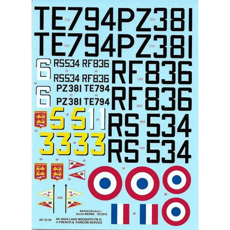 Sticker De Havilland Mosquito FB Mk VI in French Service Decal Gecertificeerd