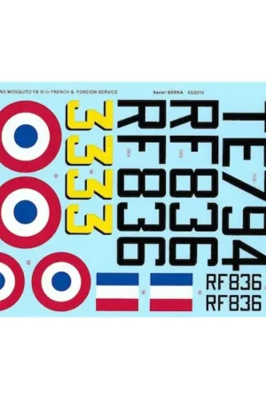Sticker De Havilland Mosquito FB Mk VI in French Service : RF836 code 6 - GC I/6 'Corse' Rabat (Morocco) 1947-48, TE794 code 33 Weekendaanbieding