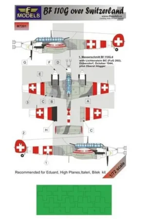 Messerschmitt Bf 110G over Switzerland National Insignia paint masks (designed to be used with Bilek, Eduard, High Planes and It Populair