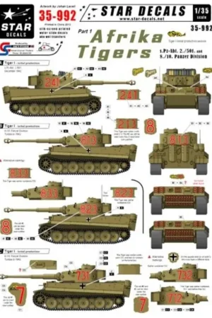 Fabrieksprijs Afrika Korps Tigers 1. s.Pz-Abt. 501. and 10. Panzer Division. Decal