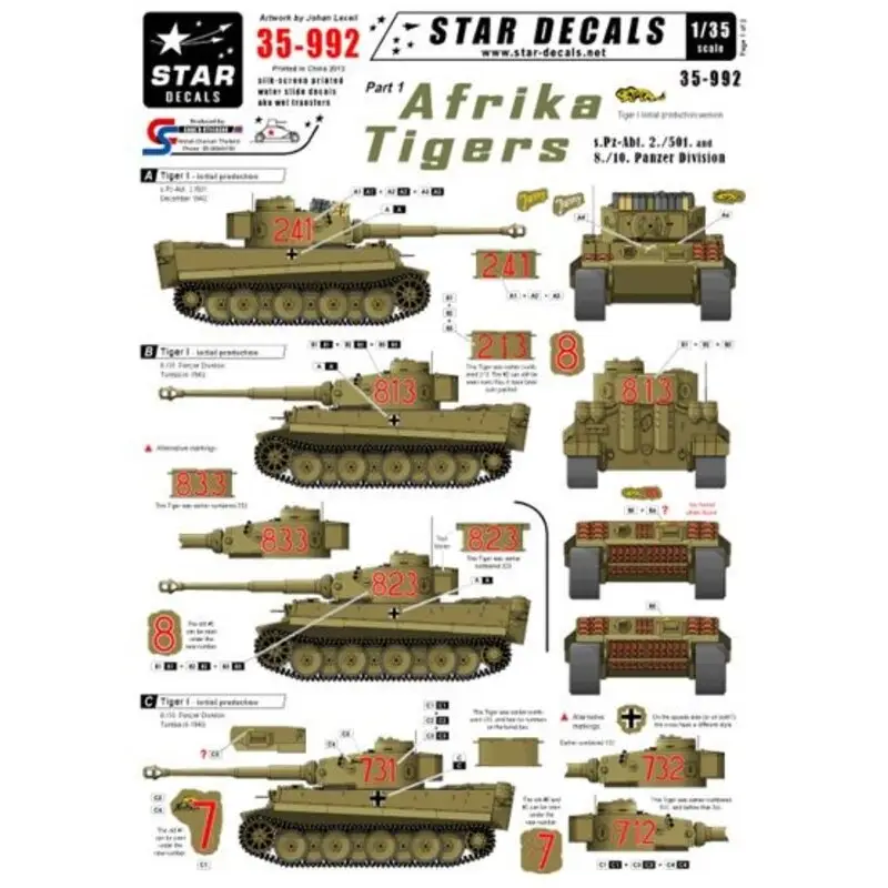 Fabrieksprijs Afrika Korps Tigers 1. s.Pz-Abt. 501. and 10. Panzer Division. Decal