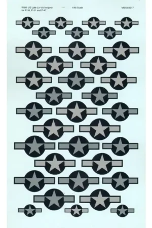 Sticker WWII U.S. Insignia Lat Lo -Vis for Lockheed Lightning P- 38s and the North American P- 51Ds Mustangs - Republic P- 47Ss Koopje