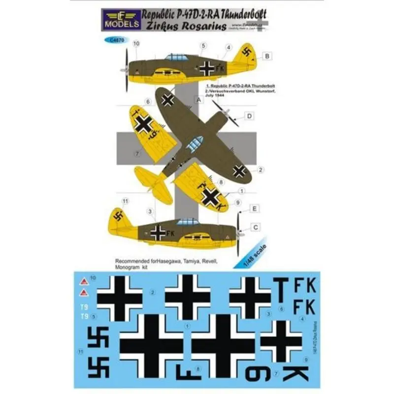 Sticker Republic P -47D -2 -RA Thunderbolt Zirkus Rosarius (designed to be used with Hasegawa, Tamiya , Revell and Monogram kits Laatste Versie