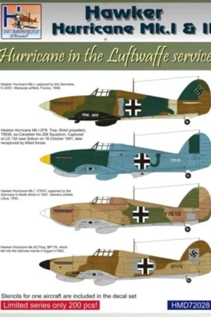 Sticker Hawker Hurricane Mk.I / Tropical Mk.IIc in Luftwaffe Service Decal Nieuw