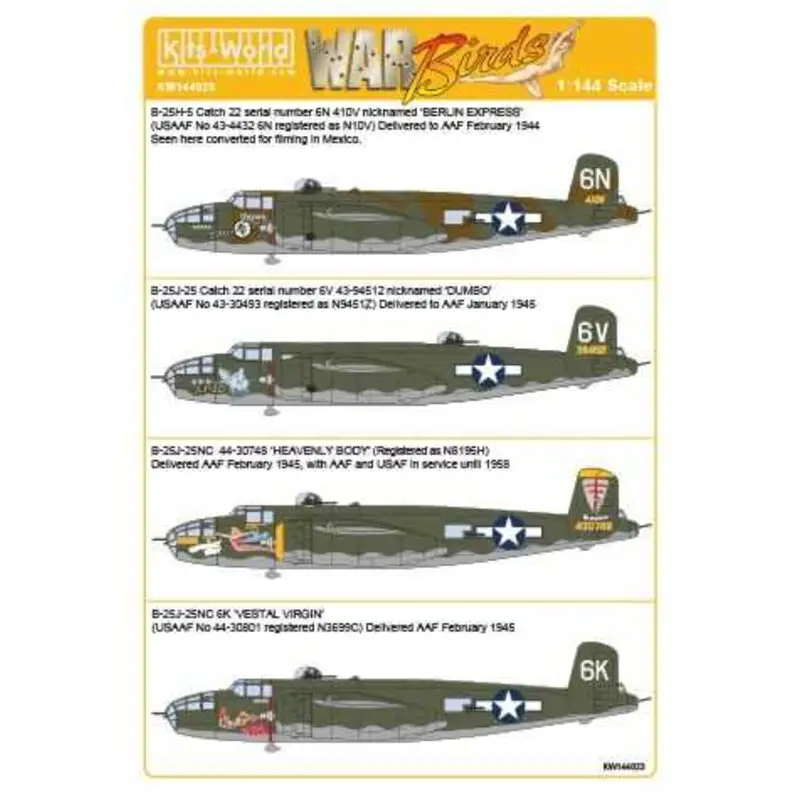 Beste Prijs Sticker Catch - 22 Mitchells North American B -25H - 1NA 43-4432 6N Berlin Express 410V ( N10V ) - B- 25J -25 43-94512 6V Dumbo