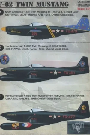 Betrouwbaar Sticker North - American F -82 Twin Mustang (6) All overall gloss black . North American F- 82F Twin Mustang 46-479/FQ-479 Hard