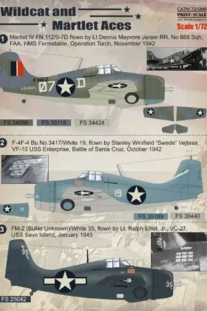 Must-Have Sticker Grumman Wildcat and Martlet Aces / 72-066 / 1. Martlet lV FN 112/0-7D flown by Lt Dennis Mayvore Jeram RN, No 888 Sqh,