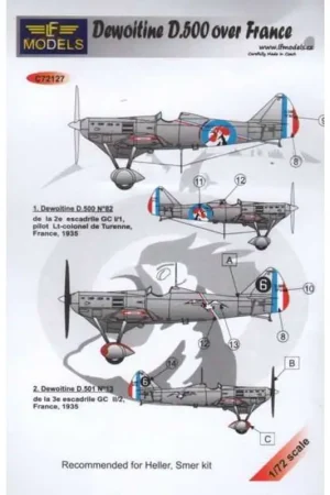 Sticker Dewoitine D.500 over France (Designed to be used with Heller and Smer kits) Decal Actieprijs