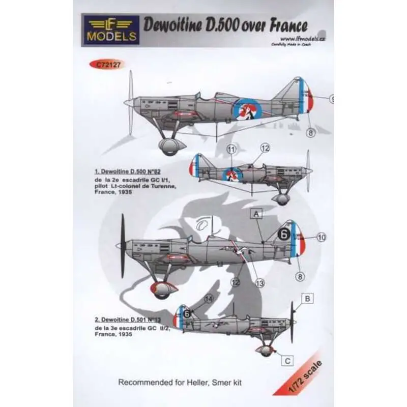 Sticker Dewoitine D.500 over France (Designed to be used with Heller and Smer kits) Decal Actieprijs