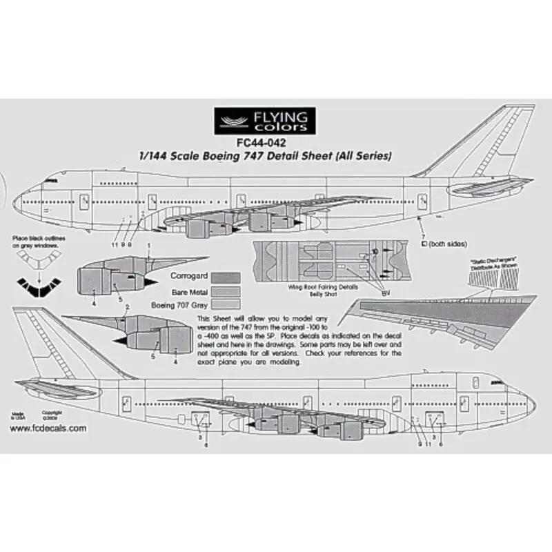 Sticker Boeing 747 Detail sheet. Inc windows, windshield, doors, logos Decal Gecertificeerd