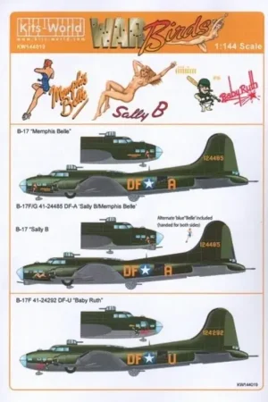 Snelle Levering Sticker B-17F/B-17G Boeing Flying Fortress. B-17F / G 41-24485 DF-A Sally B / Memphis Belle - B-17F 41-24292 DF-U Baby Ruth 1