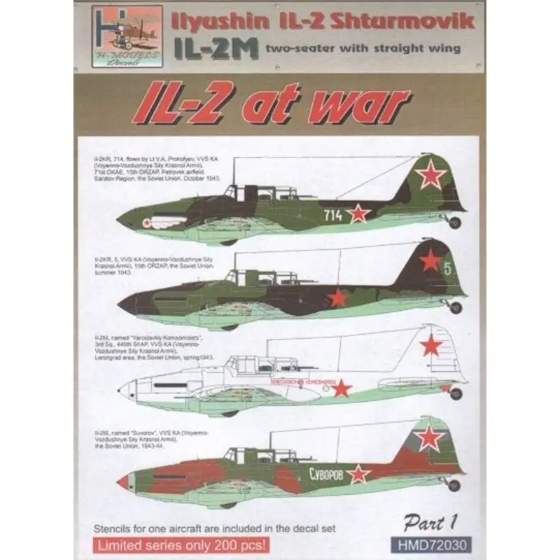 Sticker Ilyushin Il-2M (two-seater w straight wing.) At War Pt.1 1/72 - H-D72030 Model Decals Veilige Betaling