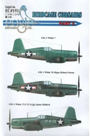 Sticker Vought F4U-1 Birdcage Corsairs Part two 1/48 - Eagle Cal G48151 Decal Gereduceerde Prijs