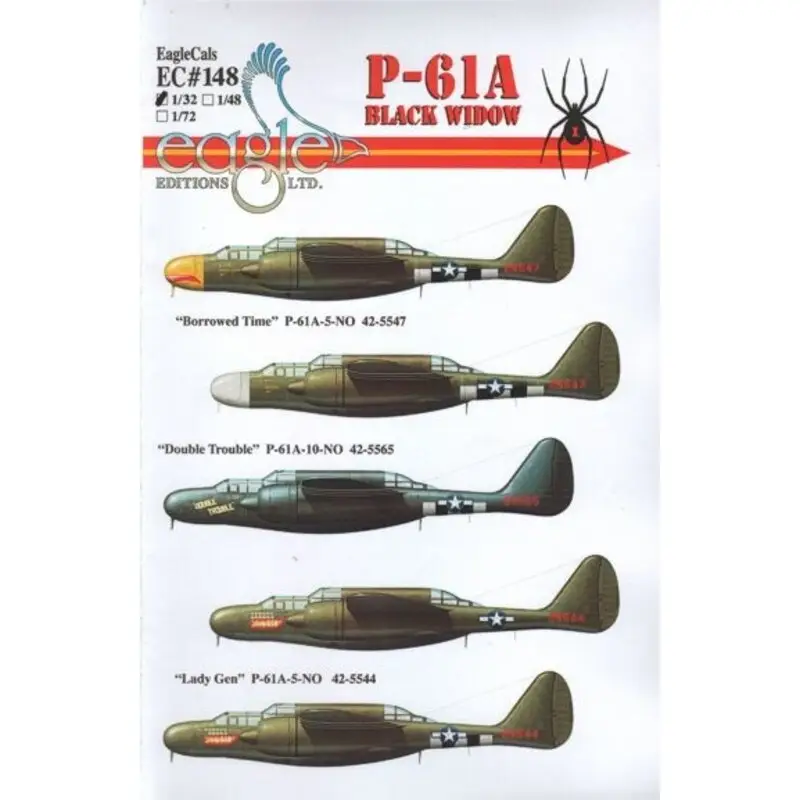 Sticker Northrop P-61A Black Widows 1/32 - Eagle Cal G32148 Decal Op = Op