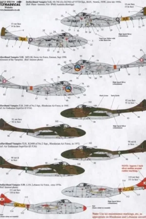 Sticker de Havilland Vampire T.55 Overseas Operators Part 2 (7) R Australian Navy XG766 VT724 Nowra, NSW 1950s, Swiss AF U-1215 Koop Vandaag