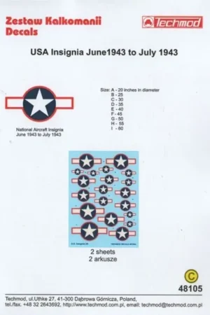 Snelle Levering Sticker USA Insignia June 1943 to July 1943 (2 sheets) Decal