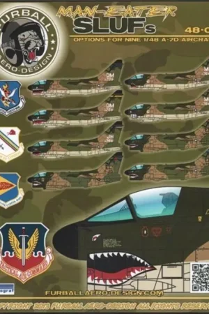 Sticker Vought A-7D Corsair II. Man-Eater SLUFs, covering 9 USAF A-7D Corsairs in 1/48 scale. Each aircraft depicted HAS strikin Weekendaanbieding