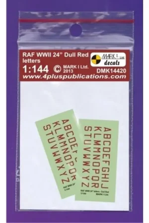 Hoge Kwaliteit Sticker RAF WWII 24, Dull Red letters, 2 sets Decal