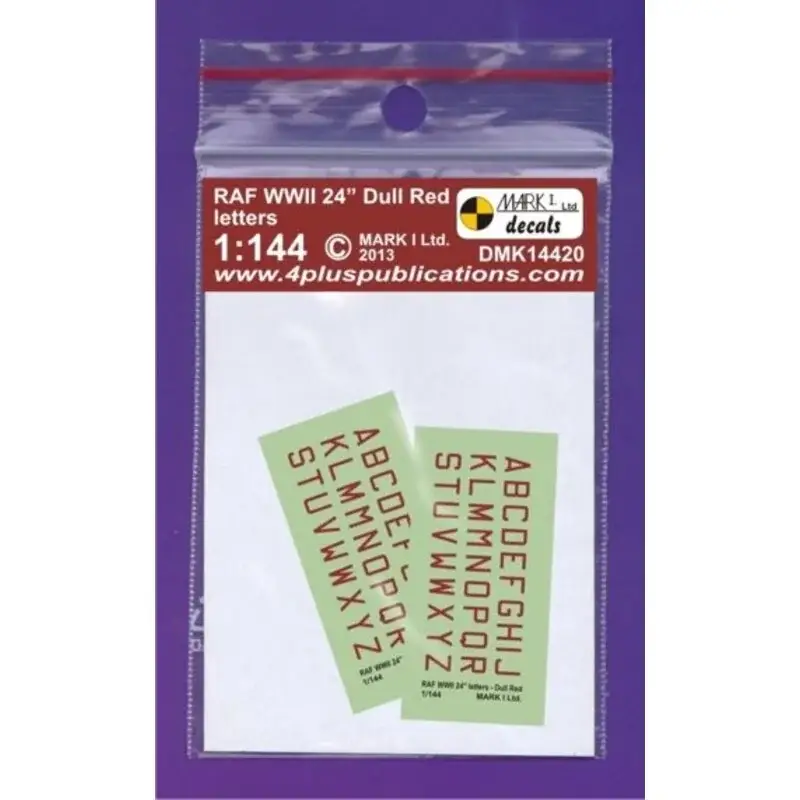 Hoge Kwaliteit Sticker RAF WWII 24, Dull Red letters, 2 sets Decal