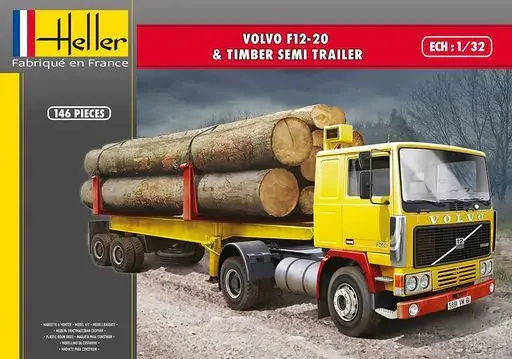Gecertificeerd Heller 1/32 Volvo F12-20 & Timber Semi Trailer